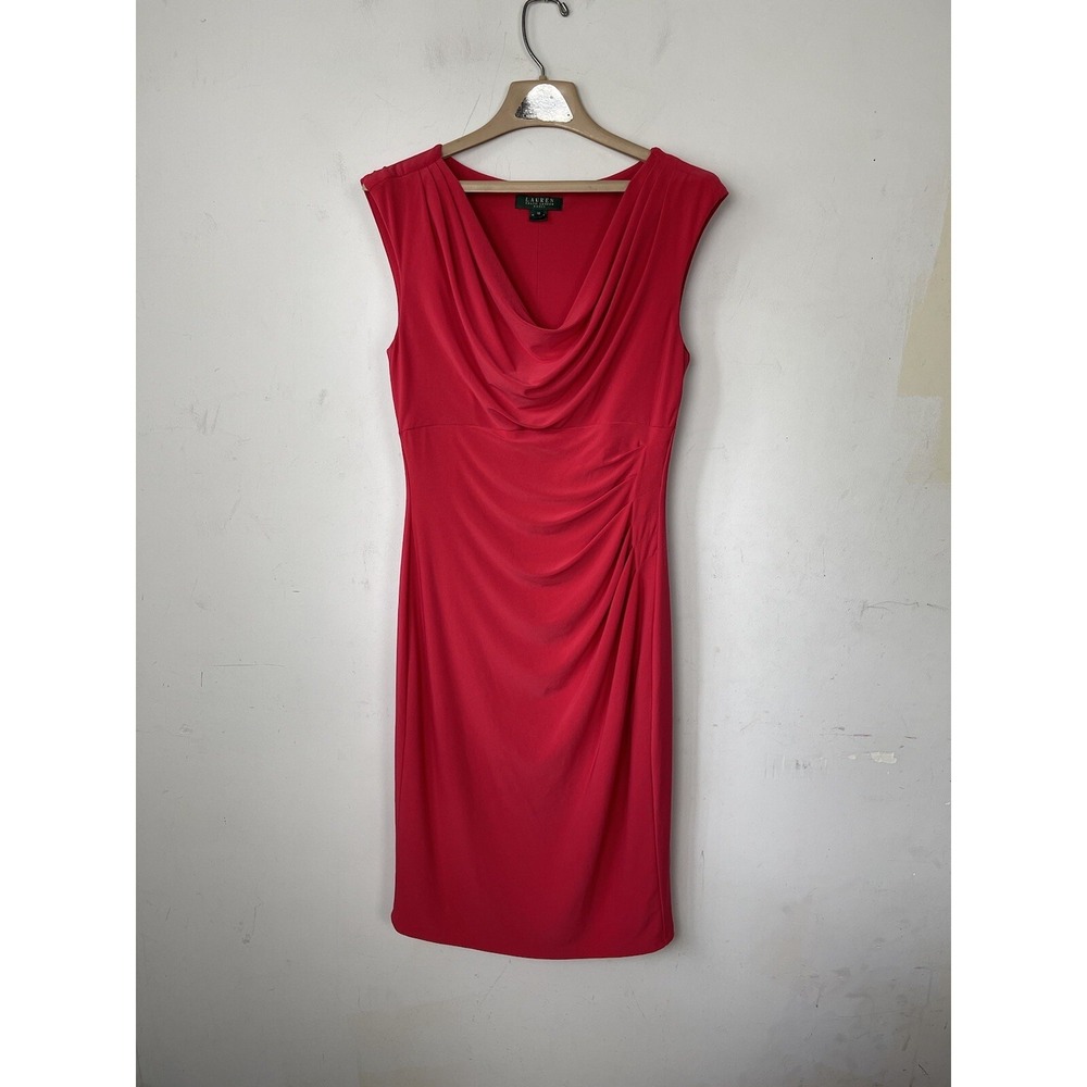LRL RALPH LAUREN Dress 10 Red Date Night Sexy Romantic Valentines Day Ruched